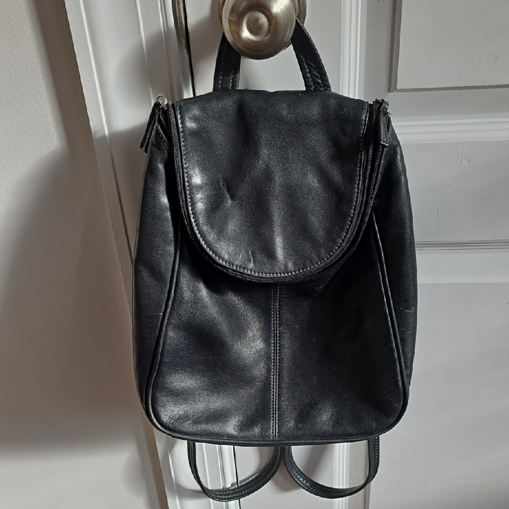 Tignanello Black Leather Backpack Purse